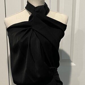 Balenciaga Black Wrap Crepe Halter Dress